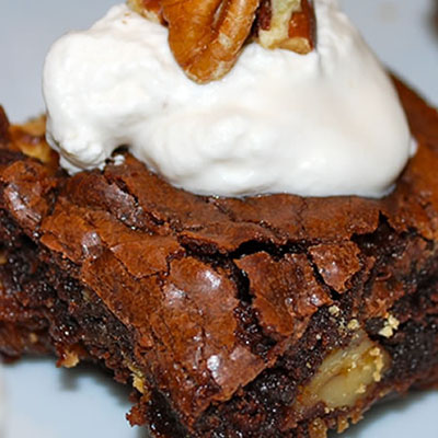 Delicious five-ingredient pecan pie brownies that the older kiddos can help make.