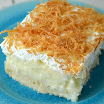 Coconut Cream Pie Bars. Delicious dessert which is wonderful if you like coconut. Not too hard to prepare, and very good.