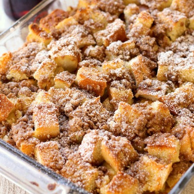 Super Delicious Overnight French Toast Bake recipe - so good!  And the French Toast is already cut for the morning breakfast. One of the best recipes.
