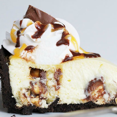 Snickers Bar Cheesecake Pie. We all love Snickers and this is a great dessert that tastes like our favorite candy bar, only better. 